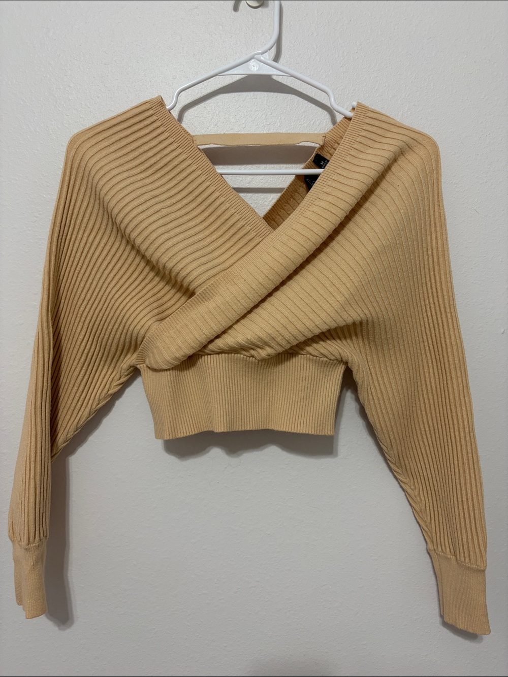 Windsor Ribbed Crossover V-Neck Sweater - Camel